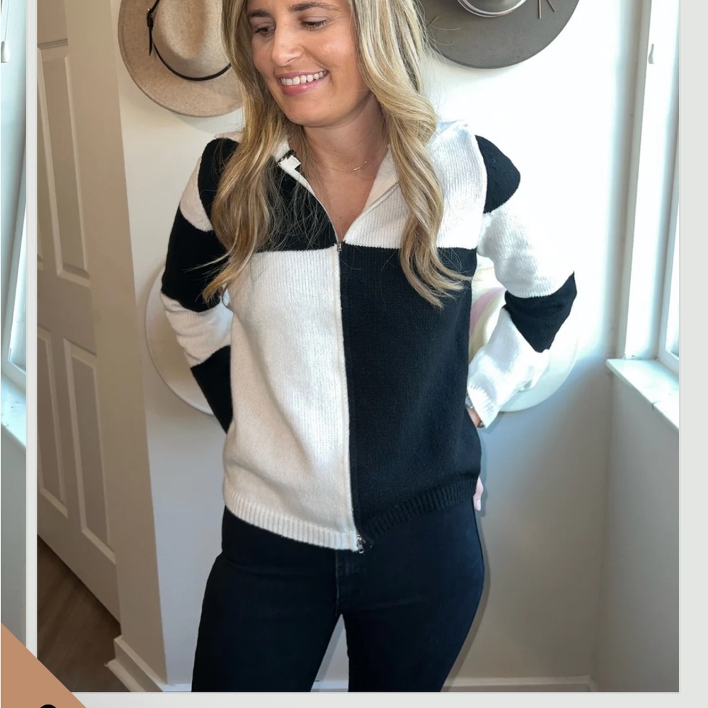 Black and White Zip-Up Sweater